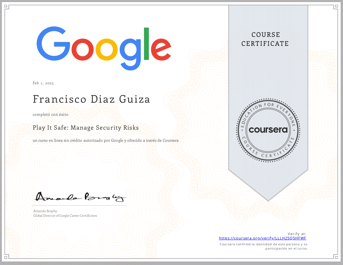Juegue sobre seguro: Gestión de Riesgos de Seguridad (Google Career Certificate)